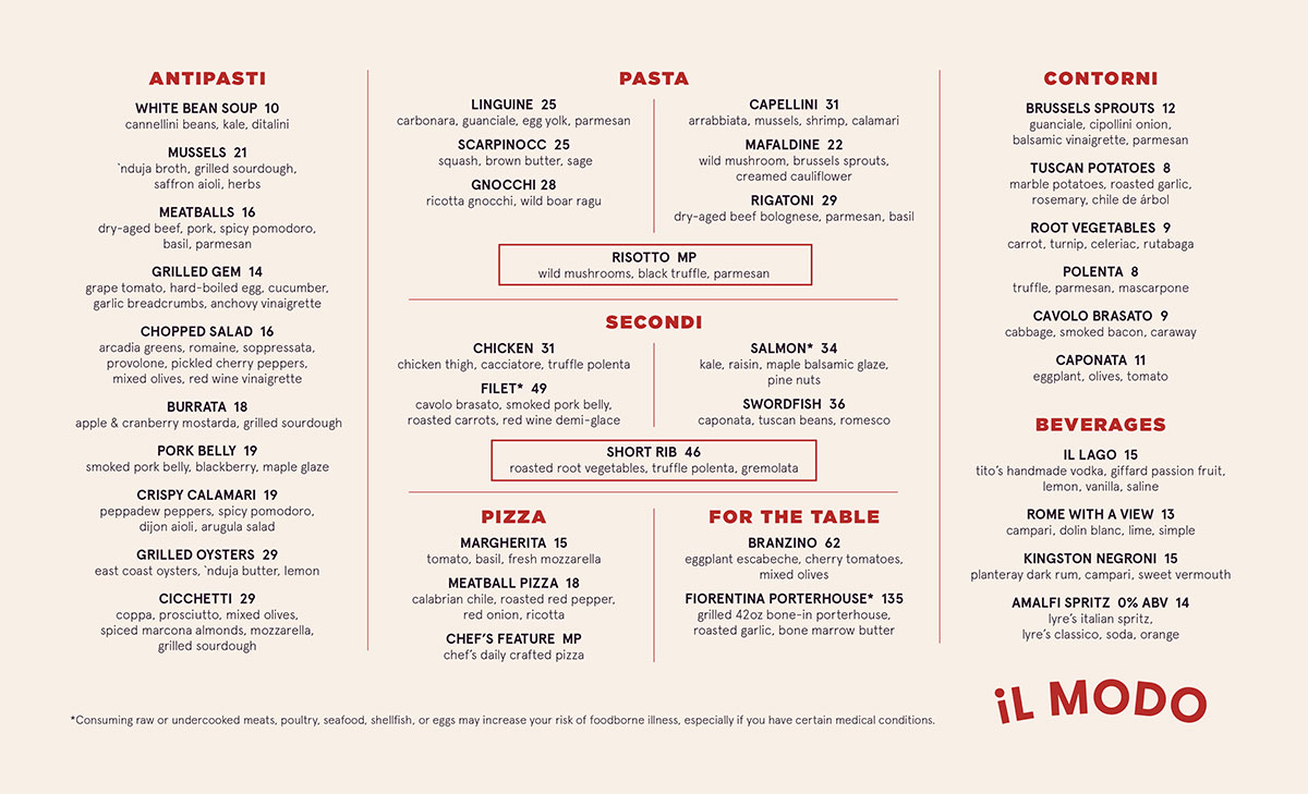 Il Modo Dinner Menu Winter 2024